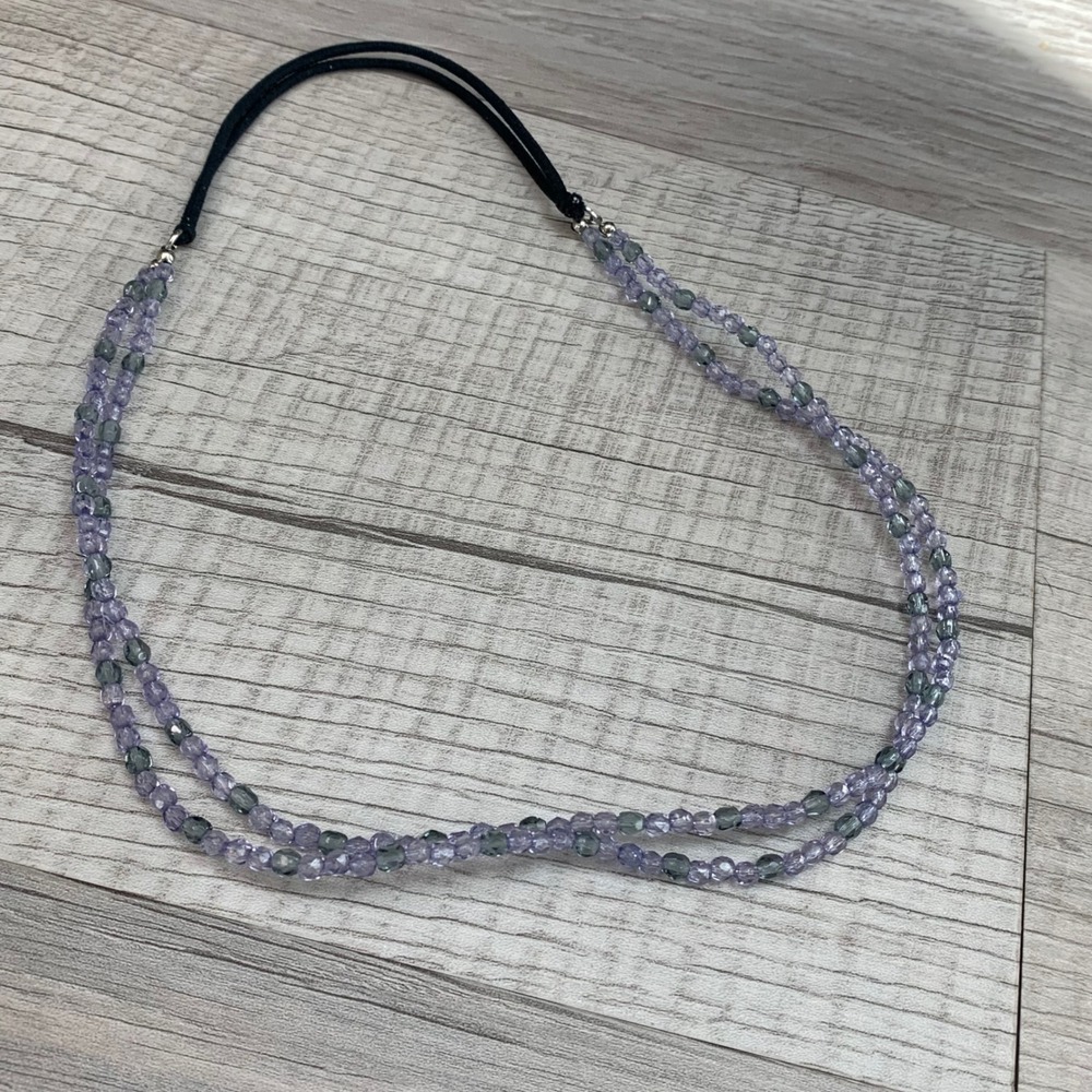 Purple and Grey Faceted Beaded Double Strand Elastic Headband